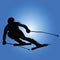 Alpine Skiing Silhouette on blue background