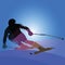 Alpine Skiing Silhouette isolated on blue background