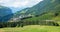 alpine summer landscape Bernese Oberland, view to tourist resort Wengen