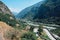 Alpine valley in summer seen from fort Bard, Valle d Aosta.