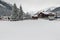 Alpine village in winter with snow, Macugnaga, north Italy