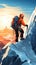 Alpinist climber on the top of an icy mountain