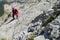 Alpinist in Dolomites via ferrata