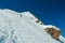 Alpinist rope team on the glacier at high altitude snow mountains