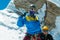 Alpinist rope team on the glacier at high altitude snow mountains