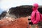 Alpinist on the top of Avachinskiy volcano.