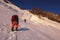 Alpinists ascending to the top of Mont Maudit mount Mont Blanc massif in French Alps, Chamonix Mont-Blanc, France. Scenic image of