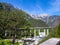 Alps Adria - Scenic view of river Tagliamento and highway bridge seen from Ciclovia Alpe Adria bike trail