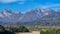 Alps Adria - Scenic view of river Tagliamento running through mountainous landscape with rocky cliffs in Friuli-Venezia Giulia