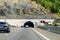 Alps, Albania - July 24, 2019: Auto tunnel, high speed road in the mountains of Albania