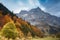 Alps autumn mountain landscape with dark blue sky. Austria, Tiro