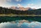 Alps lake landscape with forrest mountain, Lago di Carezza - Dol