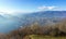 Alps and Lugano city from lookout point on Mount Bre