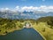 Alps mountain lake Grosssee with  the famous Churfirsten limestone ridge