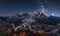 Alps Mountain landscape with night sky and Mliky way, Tre Cime d