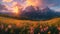 Alps panaromic sunset landscape. AI generated art