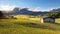 Alps sunrise green mountain panorama landscape, Alpe di Siusi