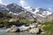 Alps in Switzerland with Glacier lake near Susten