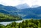 Alpsee Lake in the Forest and Alps Mountains. Bavaria, Germany