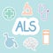 ALS Amyotrophic Lateral Sclerosis acronym and related icons