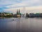 Alsterfontaene (Alster Fountain) at Binnenalster (Inner Alster lake) in Hamburg hdr