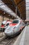 Alstom Trenitalia ETR 610 high-speed train at Basel SBB Railway Station portrait format in Switzerland