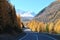Altai. Chuisky tract in autumn, Altai Republic. Altai mountains in autumn. Autumn mountain road. Autumn road