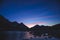 Altai mountains. Upper Akchan lake. Night landscape.