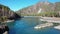 Altai natural landscape of altai river Katun and rocky island with pine tree