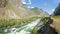 Altai river and mountains, waves and clear sky