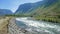 Altai river and mountains, waves and clear sky