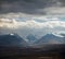 Altai Ukok the sunset over the mountains in cloudy cold weather.