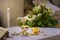 Altar with host and chalice with wine in the churches of the pope of rome, francesco