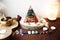 Altar with a protective pyramid of electromagnetic waves and several semiprecious stones in the colors of the rainbow