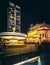 The Alte Oper, Old Opera concert hall in central Frankfurt am Main, with carousel, Germany at night