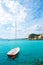 Altea Mediterranean sea detail with sailboat in alicante