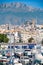 Altea village in alicante with marina boats foreground