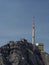 Alter Saentis mountain hotel and transmission tower on summit peak of Santis Alpstein Appenzell swiss alps Switzerland