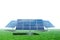Alternative energy, green energy, solar panels on green grass, photovoltaic panels, solar energy collection. 3D rendering, copy
