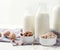 Alternative types of milks in glass bottles