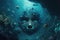 Alternative underwater blue aquatic universe illustration generative AI