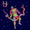 Alternative Zodiac sign Ophiuchus with flowers fill over starry