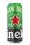 Aluminium can of Heineken Lage beer on white background. Heineken is the flagship product of Heineken International. File contains