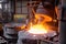 aluminium smelter with molten metal being poured into molds