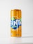 Aluminum can with sweet carbonated drink Fanta isolated on a white background, made for Russia. Popular beverage brand