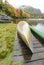 Aluminum canoe on lakefront