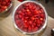 Aluminum dish filled with fresh strawberries