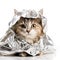 Aluminum Foil Hat on Cat, Aluminium Paper Helmet, Conspiracy Comic Cat, Tinfoil Cap