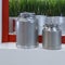 Aluminum food metal new clean dishes for the farm. Industrial large barrel can, vessel for storing and transporting milk and