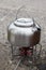 Aluminum kettle on gas burner for outdoor tea making